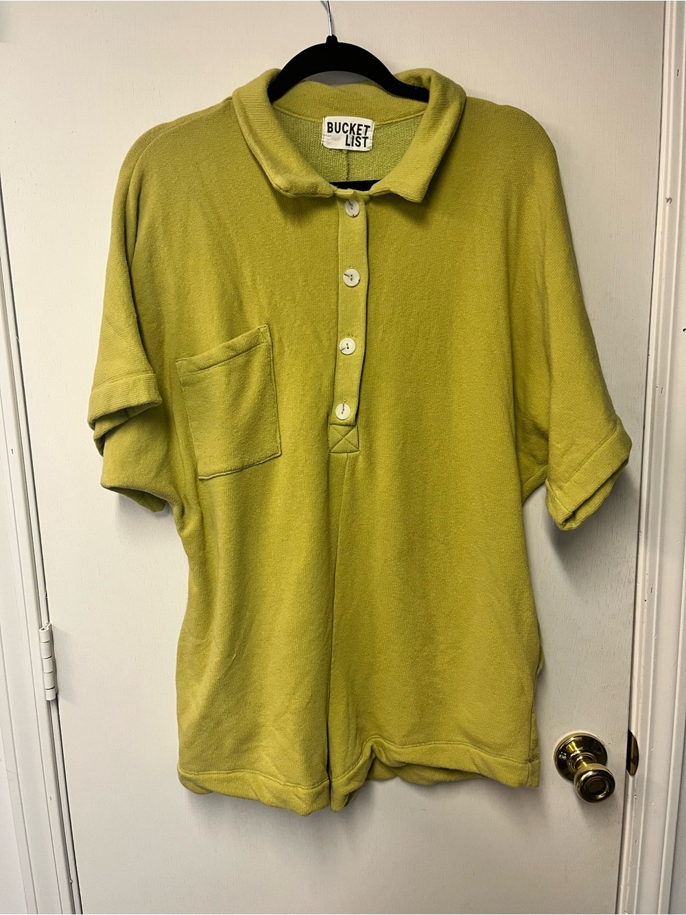Bucket List Chartreuse Green Oversized Polo Romper One Piece